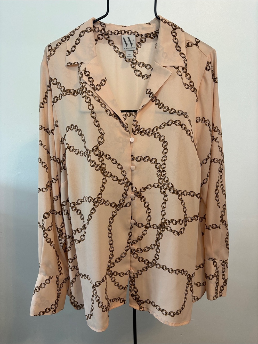 Worthington Blush Pink Chain-Print Button Front Blouse
